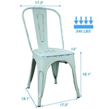 Devoko Metal Indoor-Outdoor Chairs Distressed Style Kitchen Dining Chairs Stackable Side Chair with Back Set of 4 (Blue) Devoko