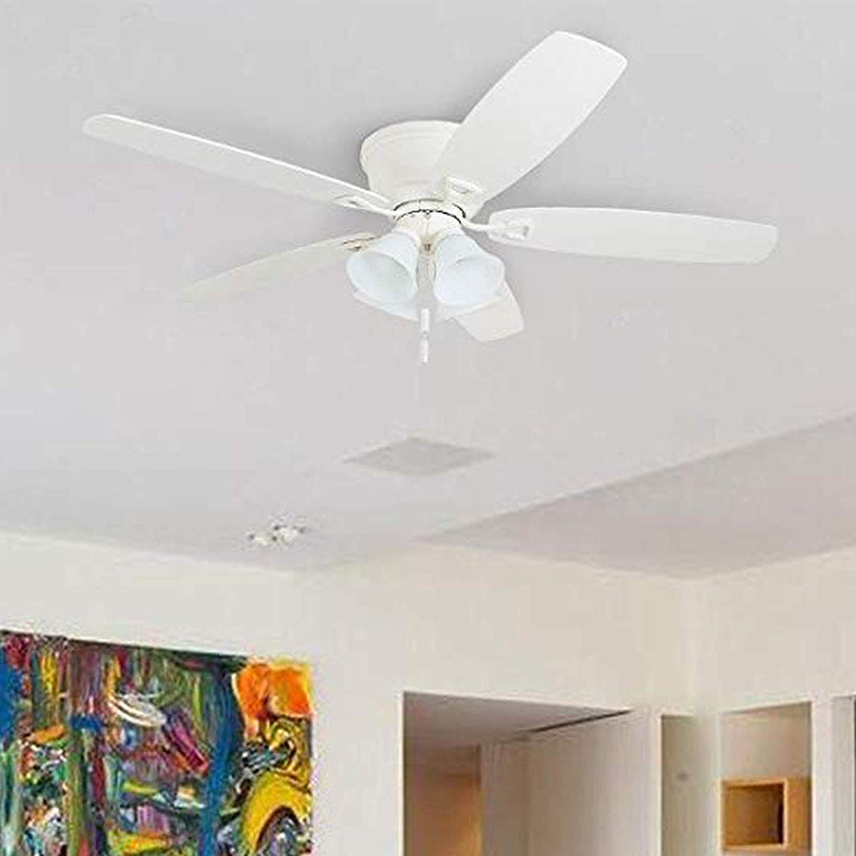 Honeywell Ceiling Fans Glen Alden, 52 Inch Classic Flush Mount Indoor LED Ceiling Fan with Light, Pull Chain, Quick-2-Hang Dual Finish Blades, Reversible Motor - 50520-01 (White) Honeywell Ceiling Fans