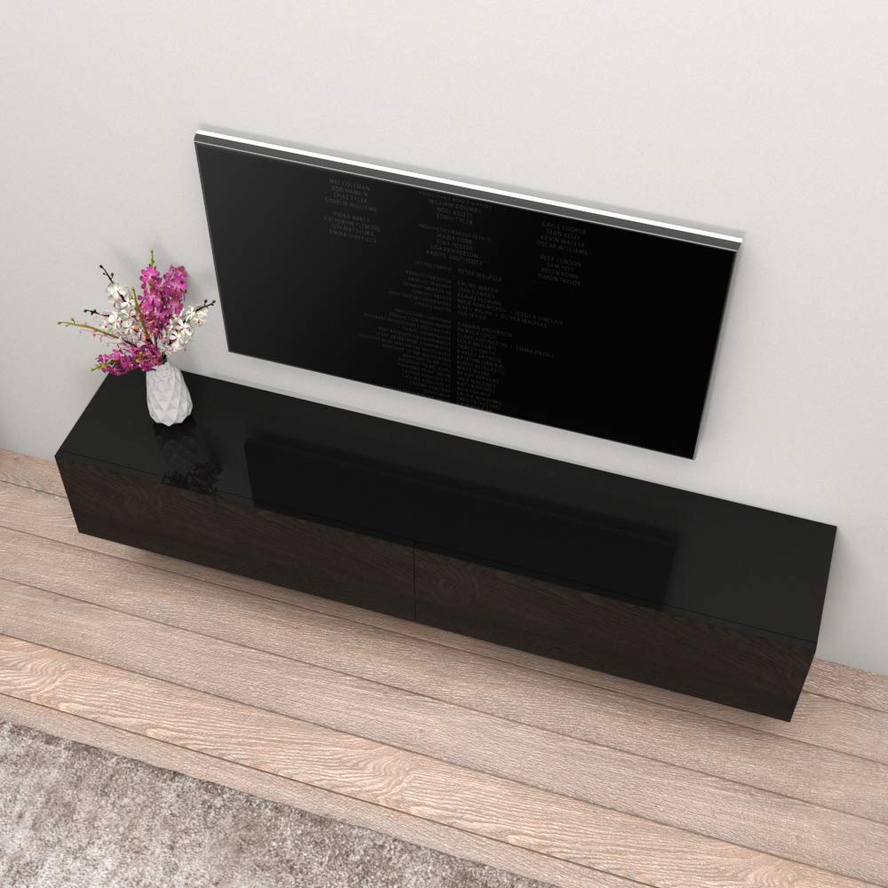 Meble Furniture Berno TV Stand - Wall-Mounted Entertainment Center Console for Bedroom & Living Room - Modern TV Floating Entertainment Center with Storage & Bookcase TV Stand Upto 71" - Black MEBLE FURNITURE & RUGS