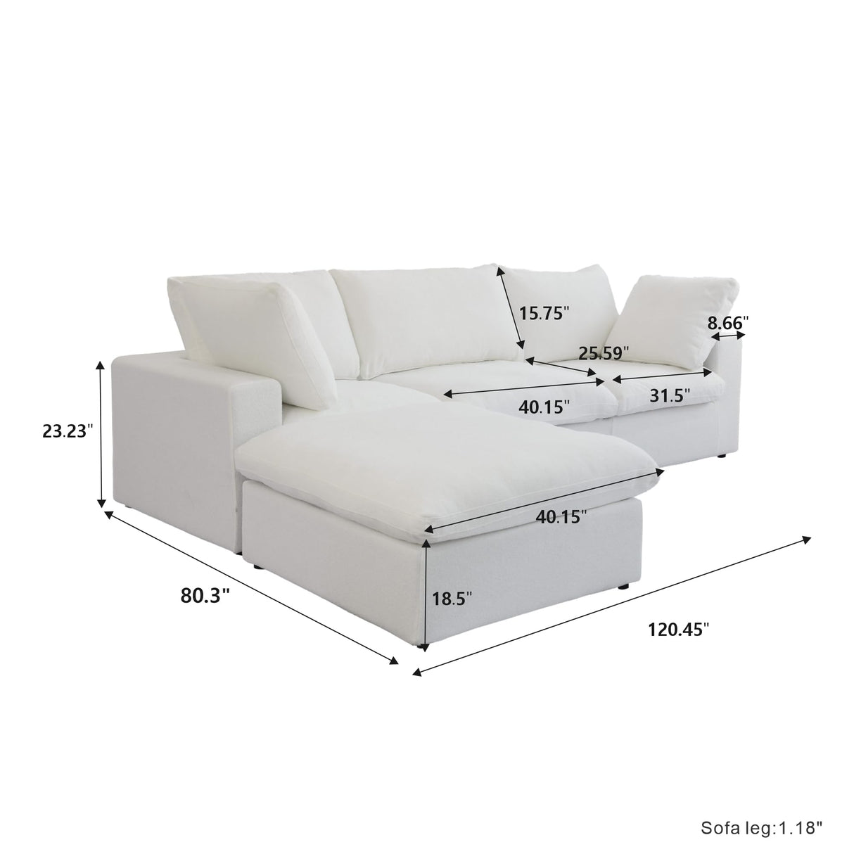 Cloud Modular Sectional Sofa with Storage Ottoman,120.45" L Shaped Couch for Living Room,Down Filled Convertible Couch Deep Seat for Office Apartment,Covers Washable&Replaceable,White WJShome