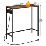 HOOBRO Narrow Console Table with Power Outlets, 29.5" Small Entryway Table with Charging Station, Thin Sofa Table, Side Table, for Hallway, Bedroom, Living Room, Rustic Brown and Black BF75UXG01 HOOBRO