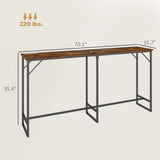 HOMCOM 70" Long Counter Height Table with Charging Station, Industrial Style Rectangular Bar Table with Steel Frame for Dining Room, Kitchen, Rustic Brown HOMCOM