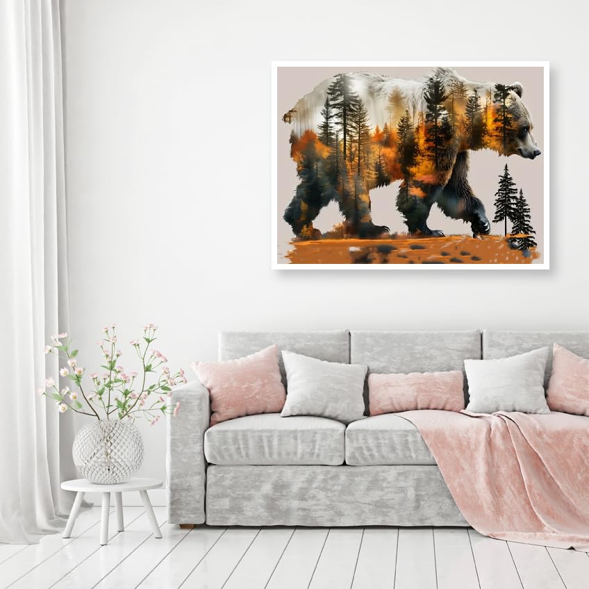 MOMDEDP Forest Bear Diamond Art Kits for Adults,DIY 5D Diamond Painting Kits for Beginners, Round Full Drill Diamond Dots Paintings,Diamonds Pictures Gem Art for Adults Crafts Home Decor 12x16inch MOMDEDP