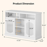 GOCAPTAIN Wine Bar Cabinet White Modern Coffee Sideboard Buffets with Led Lights, Wine Racks Glass Holder, 2 Glass Doors, Adjustable Shelves for Kitchen, Dining Room, Living Room GOCAPTAIN