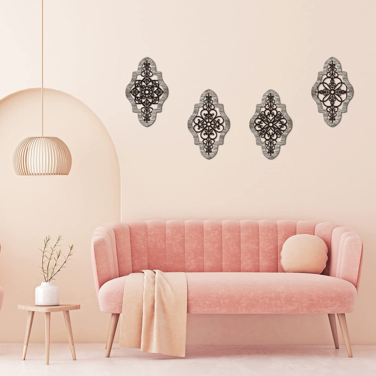 4 Pieces Thicken Rustic Wall Decor Modern Farmhouse Wall Art Decor Wooden Hollow Carved Design Rustic Wall Art for Living Room Bedroom Hallway Decor Office Kitchen Wall Decoration (Fresh Style) Yulejo