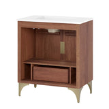 Modway Daylight Bathroom Vanity Cabinet with Ceramic Sink Basin, 30 Inch, White Walnut Modway