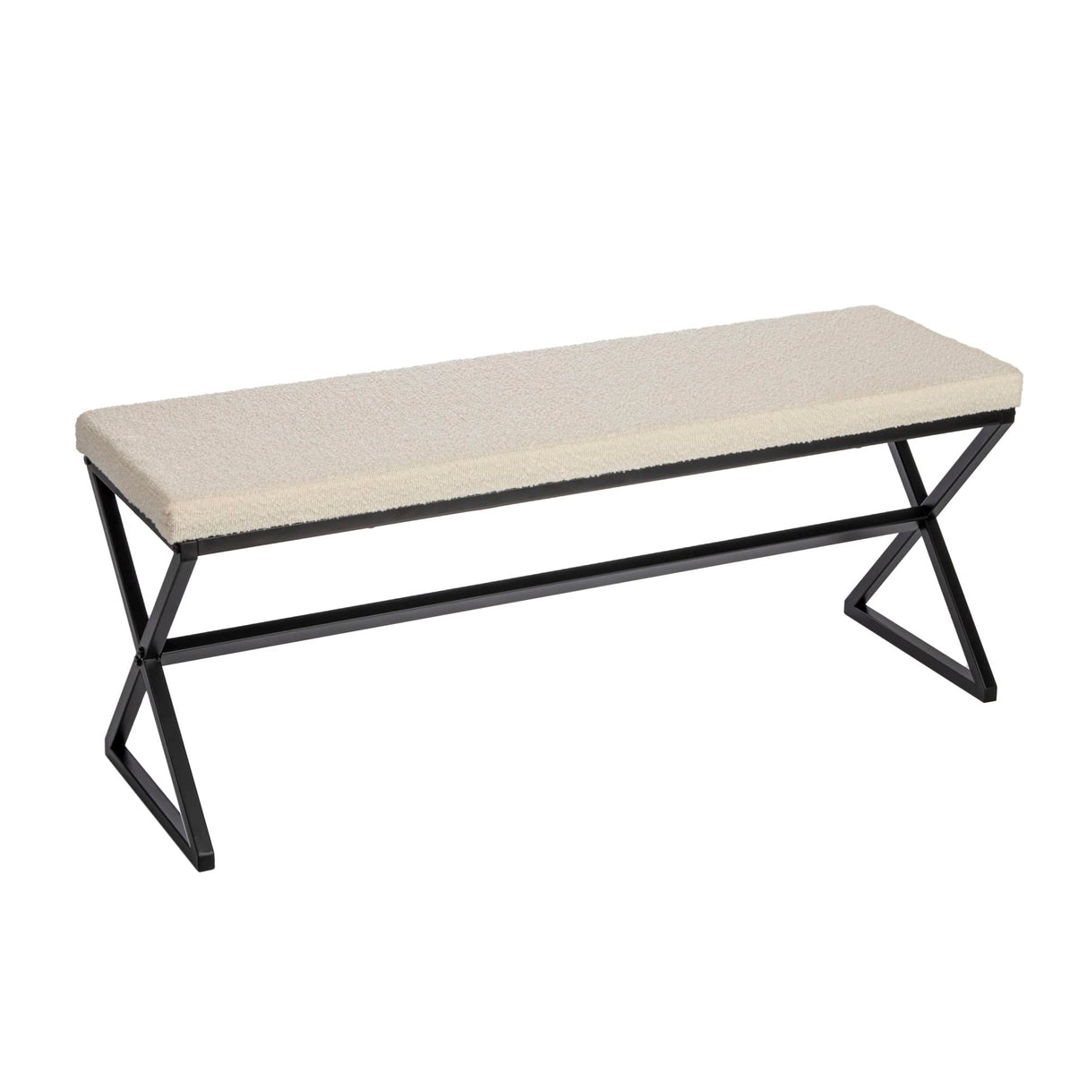Household Essentials Harper Metal Bench with Boucle Upholstered Cushion, Cream and Black Household Essentials