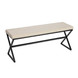 Household Essentials Harper Metal Bench with Boucle Upholstered Cushion, Cream and Black Household Essentials