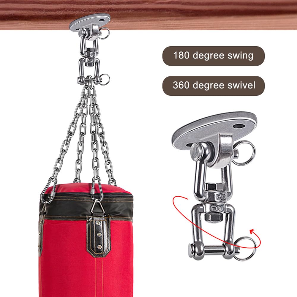 BeneLabel 360 Rotation Punching Bag Hanger Ceiling Mount with Chain Stainless Steel Punching Bag Hanging Kit 800 LB Capacity Heavy Boxing Bag Hanger Hardware with Chain BeneLabel