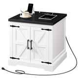 MAHANCRIS Farmhouse Nightstand with Charging Station, 24" Large End Table with Barn Door and Adjustable Storage Shelf, Square White Nightstand, Rustic Bedside Table for Bedroom, Living Room MAHANCRIS