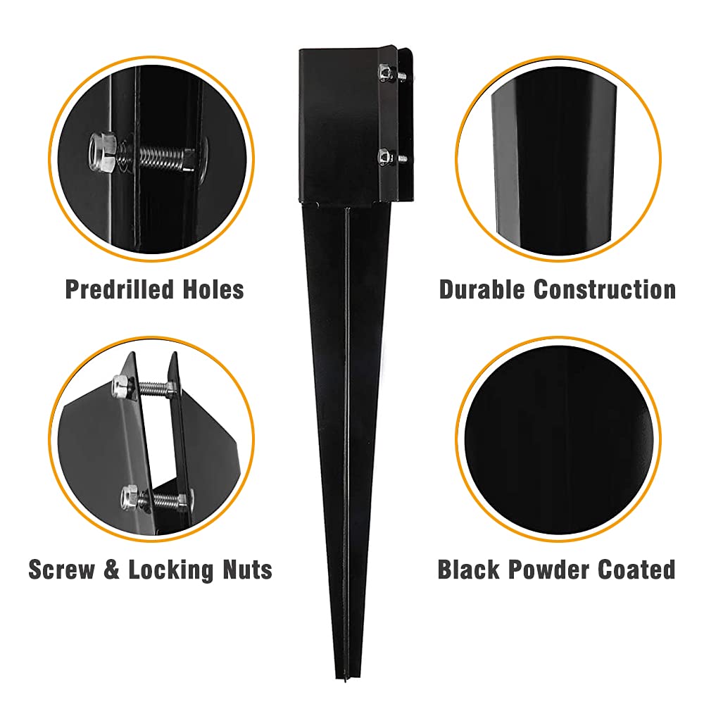 Kdgarden Fence Post Anchor Metal Ground Spike Heavy Duty Black Coated Powder Fence Stakes Post Support Base for 4"x4" Mailbox or Fence Post, 24"x4"x4" Outer Dia (3.5"x3.5" Inner Dia), Pack of 4 Kdgarden