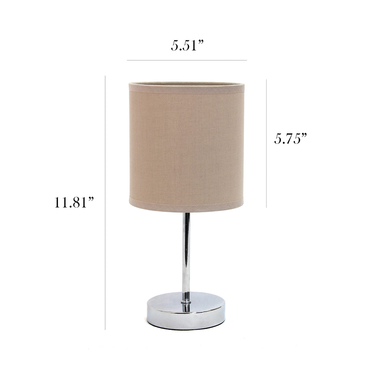 Simple Designs LT2007-GRY Chrome Mini Basic Stick Table Lamp with Fabric Shade, Gray Simple Designs