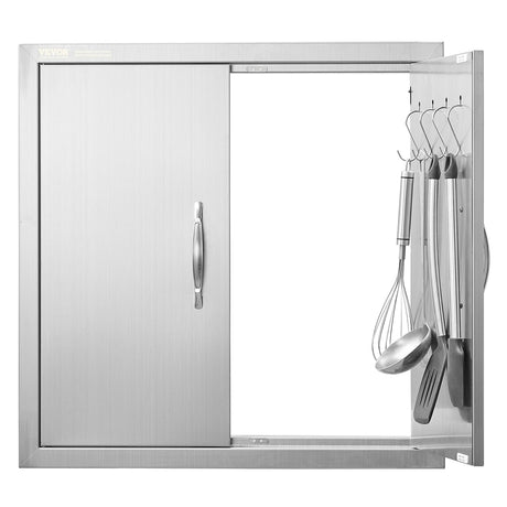 VEVOR BBQ Access Door, 24W x 24H Inch Double Outdoor Kitchen Door, Stainless Steel Flush Mount Door, Double Wall Vertical Door with Handles and Hooks, for BBQ Island, Grilling Station, Outside Cabinet VEVOR