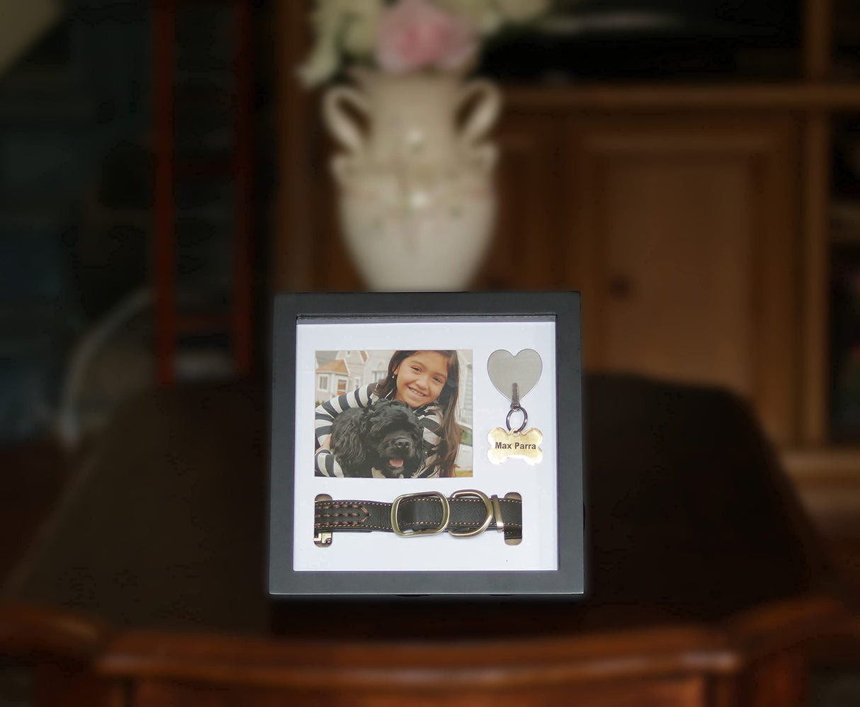 Daily Power-tivity Pet Memorial Picture Frame Shadow Box - Dog Gift Keepsake wCollar Mount and Heart Hook Forever In Memory, Remembrance Show Sympathy For Your BONUS TWO Mattes to choose from, Black Daily Power-tivity