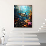 QACEYID Paint by Numbers Sharks for Adults, Acrylic Oil Painting by Numbers Kits for Beginner with Paintbrushes Brushes Art Crafts Canvas for Home Decor 16x20 inch QACEYID