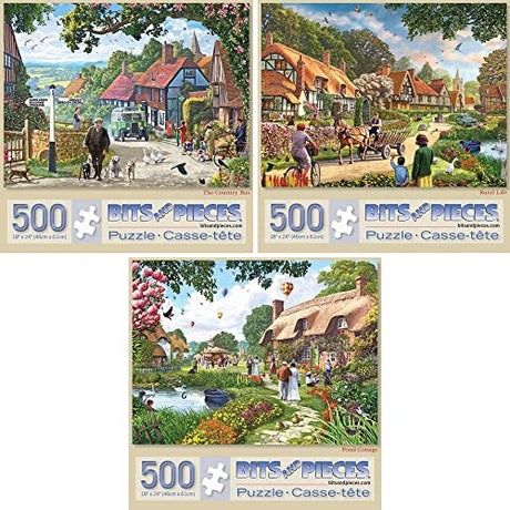 Bits and Pieces – Value Set of Three Large 500 Piece Jigsaw Puzzles for Adults – Rural Countryside Jigsaw Puzzles by Artist Steve Crisp, Completed Puzzle Size: 18" x 24" Bits and Pieces