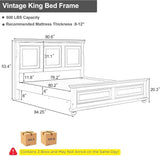 MoproBeti Farmhouse King Bed Frame with Tall Headboard and Footboard, Pinewood King Panel Bed with Under Bed Storage, Noise-Free, No Box Spring Needed, Traditional Style, White MoproBeti