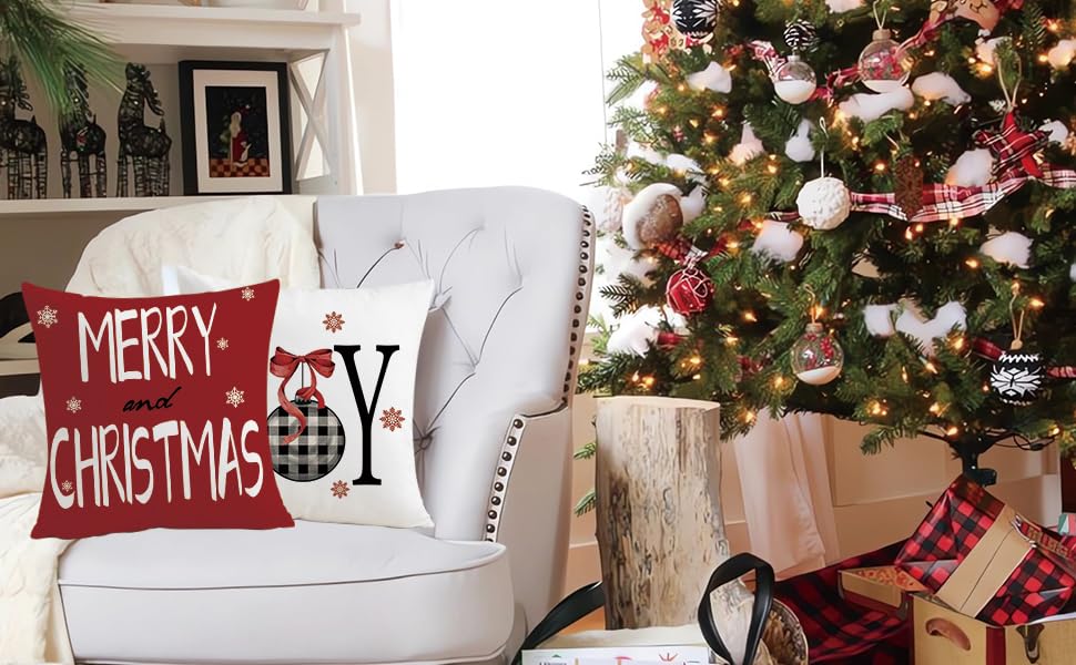 Mimkus Merry Christmas Red Throw Pillow Covers 18 x 18 Inch Set of 4 Christmas Joy Xmas Trees Winter Holiday Cushion Case for Sofa Couch Home Decor Mimkus