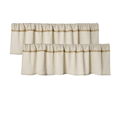 2 Pack Cotton Linen Valance for Windows with Burlap Lace Trim Rustic Farmhouse 12 inch Kitchen Valance Rod Pocket Neutral Short Curtain Topper Window Treatment