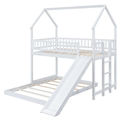 Harper & Bright Designs Twin Over Full House Bunk Bed with Slide and Guardrail, White - WoodArtSupply