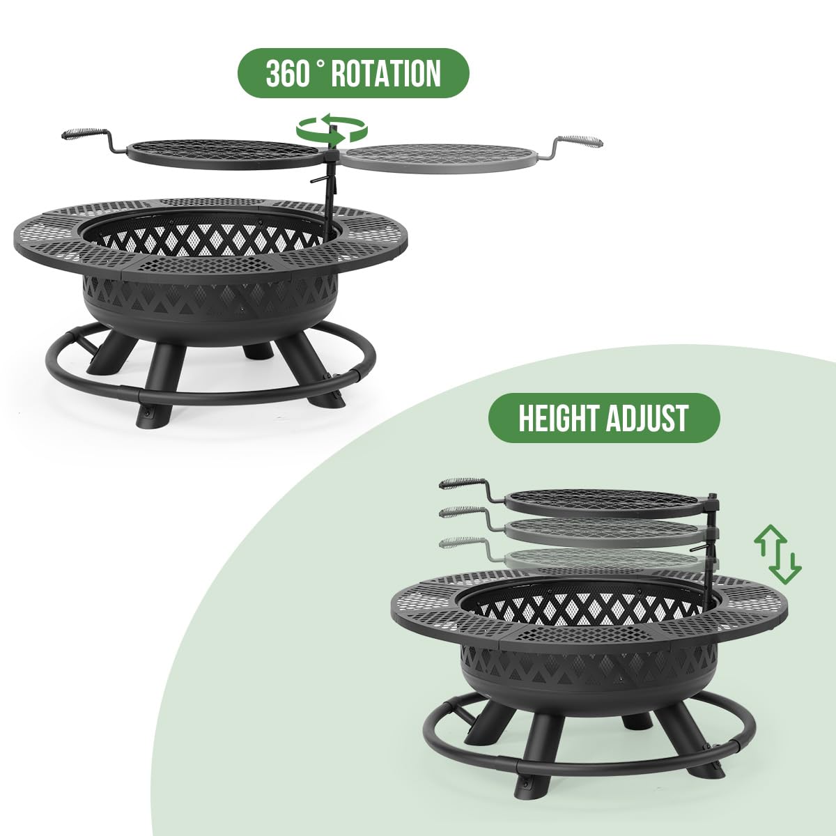 Panovue 36 Inch Fire Pit with Grill, Wood Burning Fire Pits for Outside with Lid& Fire Poker, Round Metal Firepit Table 3 in 1 with Cooking Grate,Outdoor Firepits for Yard Patio Bonfire Camping,Black Panovue