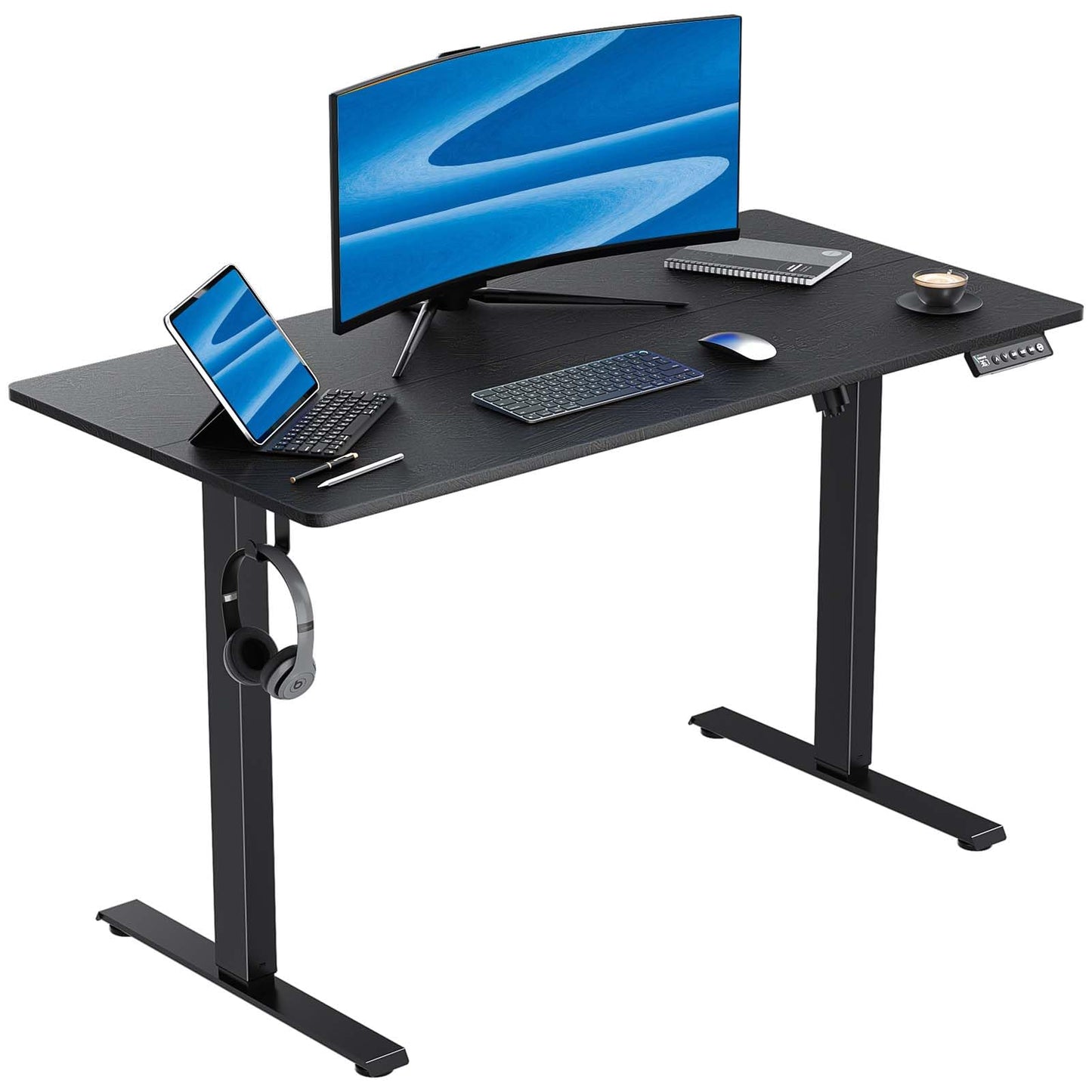 VVENACE 48'' x 24'' Electric Standing Desk Adjustable Height with Wheels, Sit Stand Up Desk, Home Office Desk, Rising Lifting Ergonomic Desk with Spliced Desktop Black