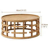 RUSTOWN Farmhouse Round Coffee Table, French Country Sofa Tables,Rustic Soild Wood Finish with Openwork Pattern and Curved Frame Base, Boho Handcrafted Wooden Coffee Table for Living Room, Natural RUSTOWN