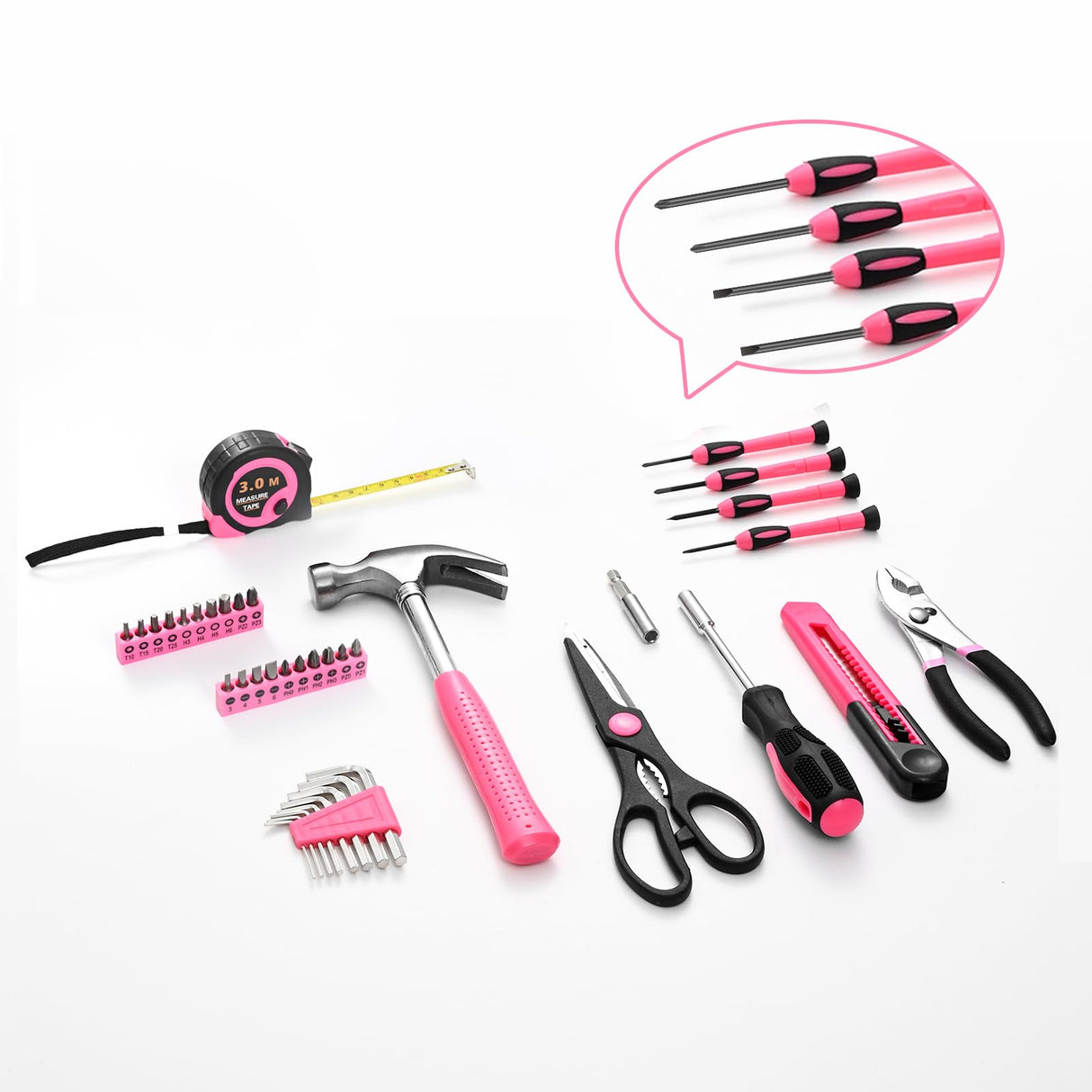 39 Piece All Purpose Basic Household Pink Tool Kit for Women - Small Tool Set with Toolbox Great for Home, Garage, Office and College Dormitory Use HANGYING