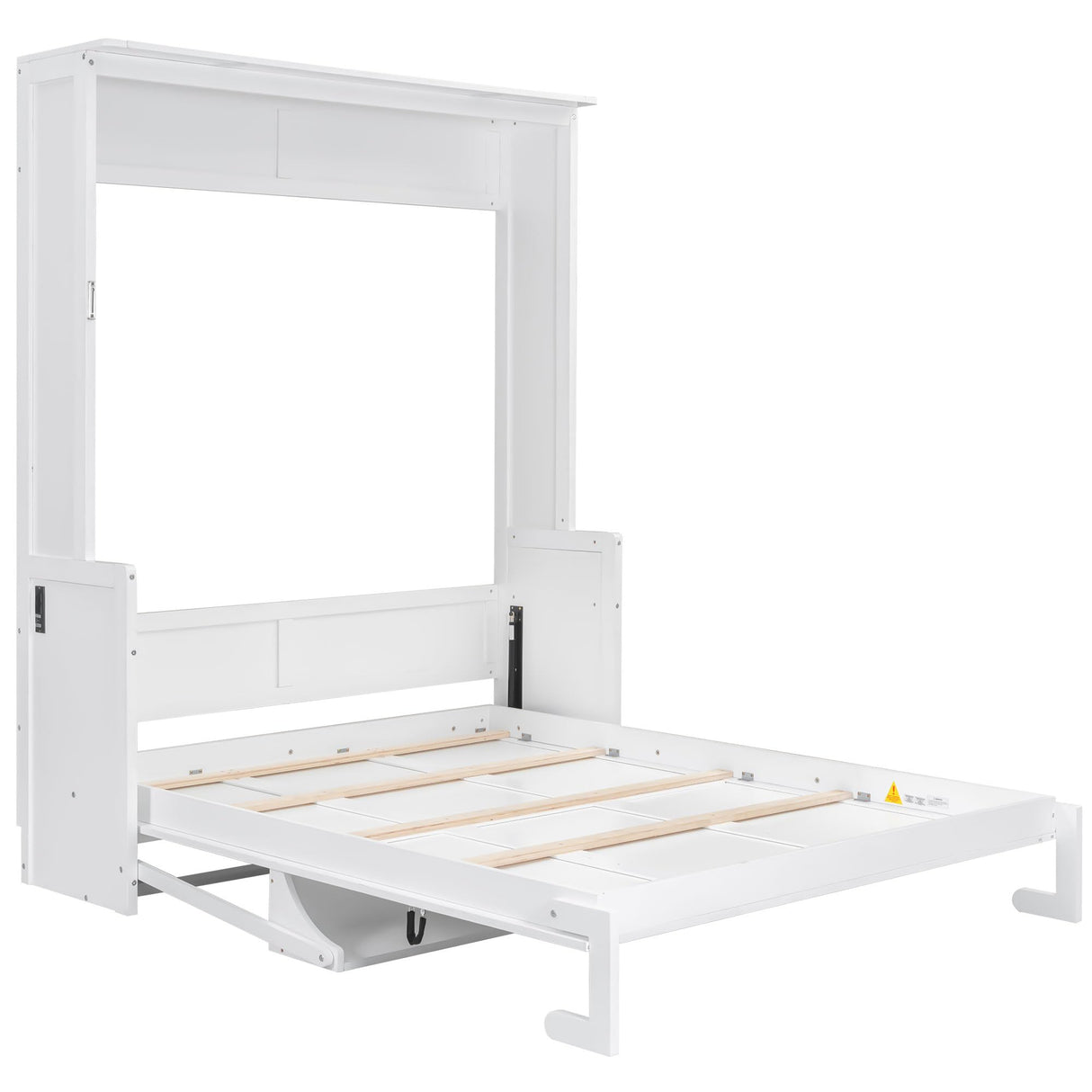 Ball & Cast Queen Size Murphy Bed with Desk,Hideaway Beds w/LED Lights and USB Charging Station,Wood Wall Cabinets Bedframe,Slat Support,Dual Piston Metal Folding Mechanism Designed,White Ball & Cast