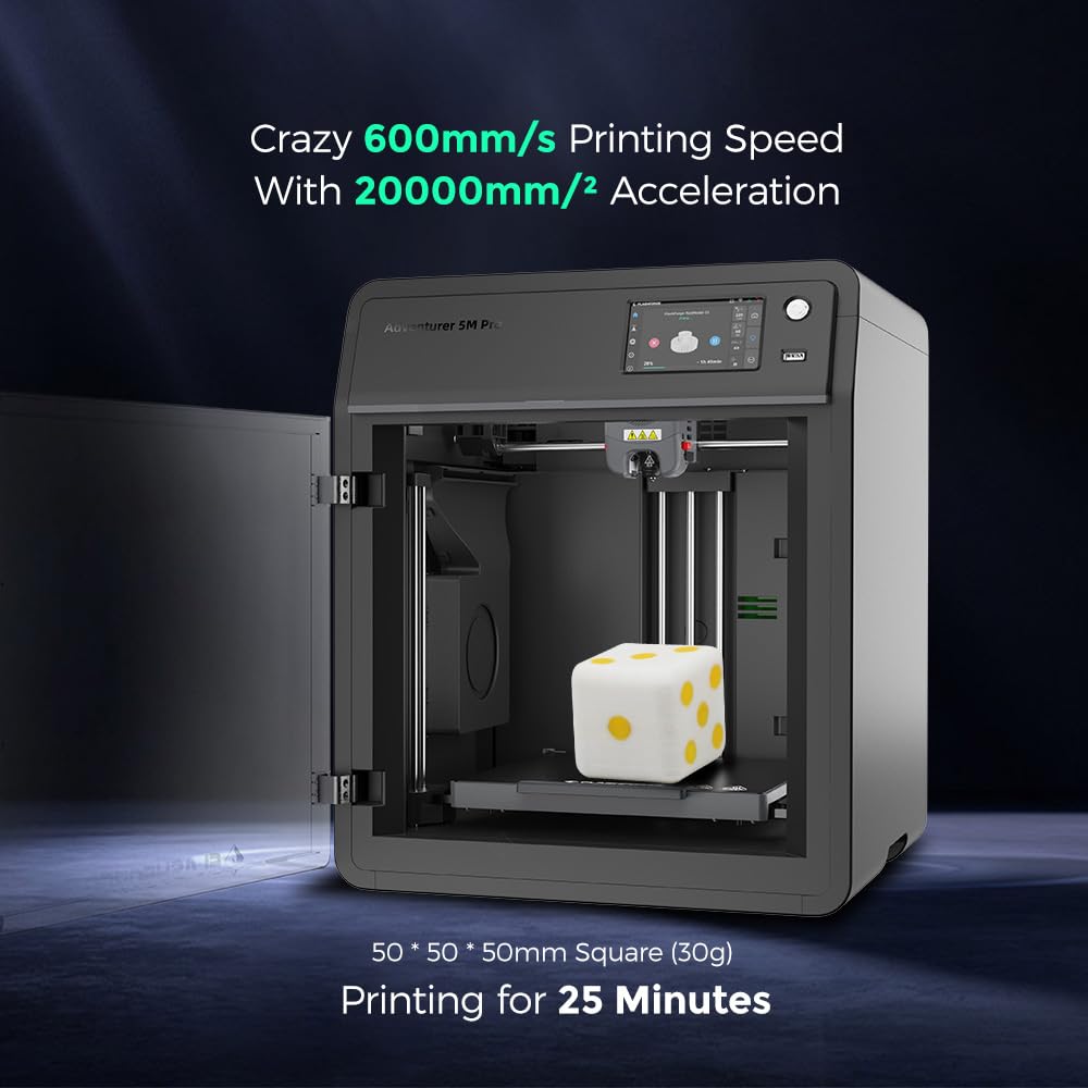 FLASHFORGE Adventurer 5M Pro 3D Pinter, 600mm/s High-Speed with 1 Click Fully Auto Printing Systerm, Quick Detachable 280°C Direct Extruder, Auxiliary Chamber Cooling, Remote Control, 220x220 - WoodArtSupply