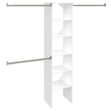 ClosetMaid SuiteSymphony Wood Closet Organizer Starter Kit with Tower and 3 Hang Rods, Shelves, Adjustable, Fits Spaces 4 – 9 ft. Wide, Engineered Wood, Pure White, 16" ClosetMaid