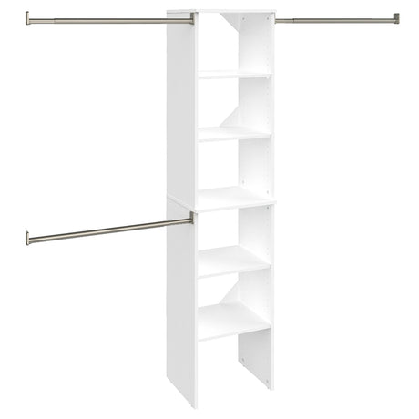 ClosetMaid SuiteSymphony Wood Closet Organizer Starter Kit with Tower and 3 Hang Rods, Shelves, Adjustable, Fits Spaces 4 – 9 ft. Wide, Engineered Wood, Pure White, 16" ClosetMaid