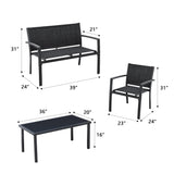 Greesum 4 Pieces Patio Furniture Set Outdoor Conversation Textilene Fabric Chairs for Lawn, Garden, Balcony, Poolside with A Glass Coffee Table, Black Greesum