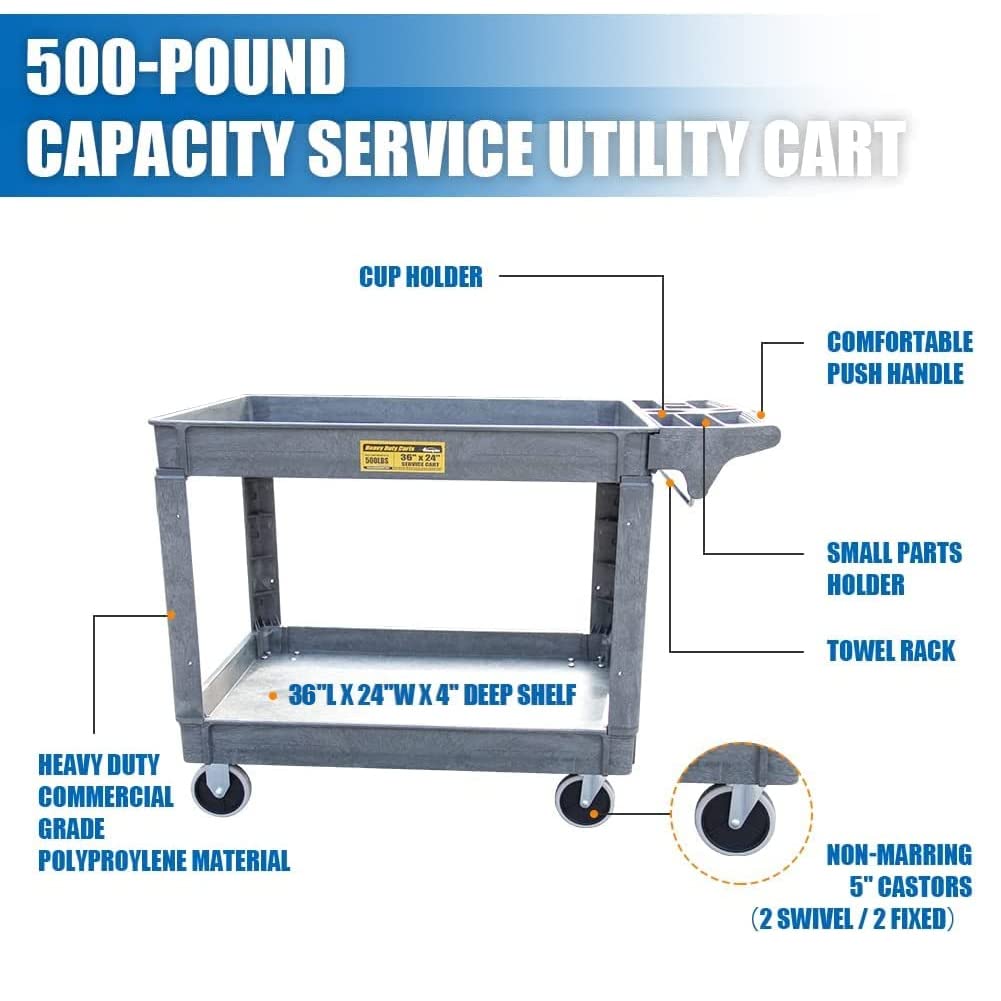 HPDMC 500 lbs Capacity Service Utility Cart, 36'' x 24'' - WoodArtSupply