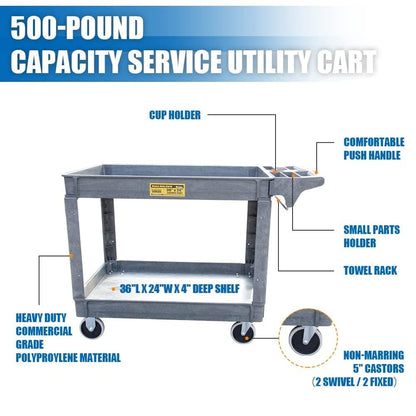 HPDMC 500 lbs Capacity Service Utility Cart, 36'' x 24'' - WoodArtSupply