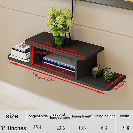 BiJun Floating TV Shelf, Entertainment Center Wall Mounted Media Console Router DVD Shelf for One/PS4/Cable Box/DVD Players/Game Console Streaming Media Equipment (Black, 35.4) BiJun