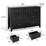 GAOMON 7 Drawers Dresser for Bedroom, 53.9" W Farmhouse Wood Dressers & Chest of Drawers for Clothes, Tall Storage Dressers Organizer with Deep Drawers for Living Room, Closet, Hallway, Black GAOMON