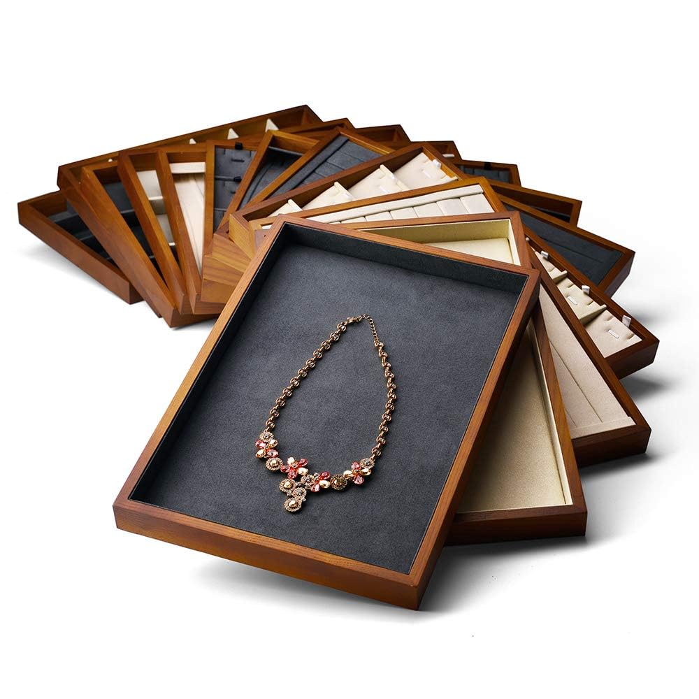 Oirlv 24 Grid Wood Jewelry Tray Microfiber Interior Jewelry Drawer Organizer Showcase Display Box Ring Earrings Holder Oirlv