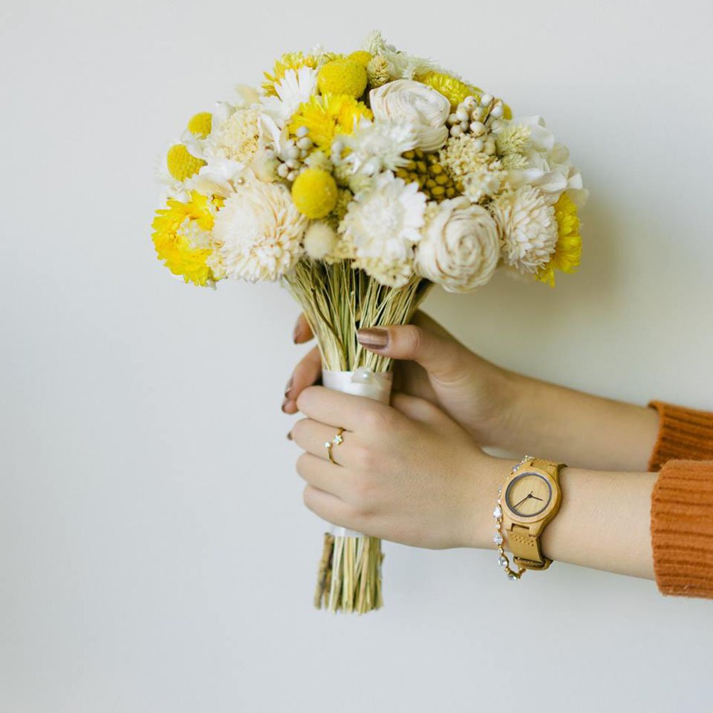 CUCOL Womens Wooden Bamboo Watches Leather Strap with Gift Box CUCOL