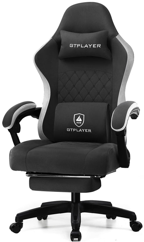 GTPLAYER Gaming Chair, Computer Office Chair with Pocket Spring Cushion, Linkage Armrests and Footrest, High Back Ergonomic Computer Chair with Lumbar Support Task Chair with Footrest （Black） GTPLAYER