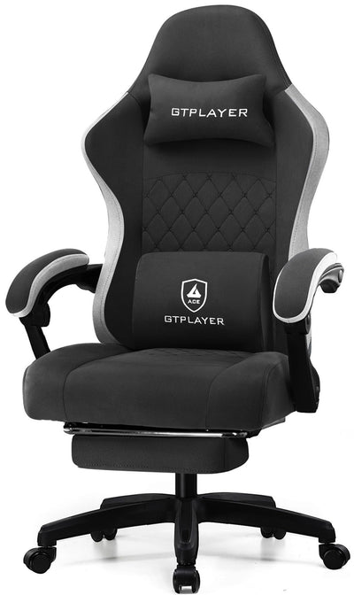 GTPLAYER Gaming Chair, Computer Office Chair with Pocket Spring Cushion, Linkage Armrests and Footrest, High Back Ergonomic Computer Chair with Lumbar Support Task Chair with Footrest （Black）