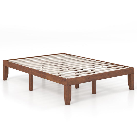 KOMFOTT 14-Inch Brown Cherry Solid Wood Platform Bed Frame with Under-Bed Storage - WoodArtSupply