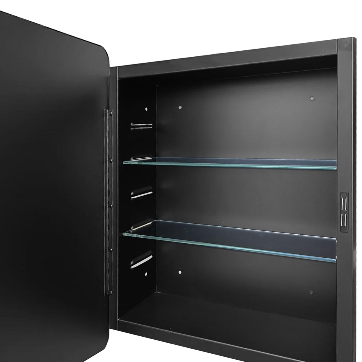 MEETDH 18"x26" Medicine Cabinet Mirror, Black Bathroom Cabinet with Mirror Wall-Mounted or Recessed, Bathroom Vanity Mirror with Storage, Solid Metal Frame, Adjustable Glass Shelves MEETDH