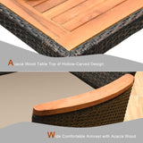COSTWAY 9PCS Patio Rattan Dining Set 8 Stackable Chairs Cushioned Acacia Wood Table Top COSTWAY