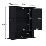 UYIHOME Wall Cabinet Over Toilet, Wall Mounted, Wooden Storage Cabinet with 2 Doors, Hanging Storage Cabinet Over Toilet, Upper Cabinet Storage Cupboard for Kitchen Laundry Room, Black UYIHOME