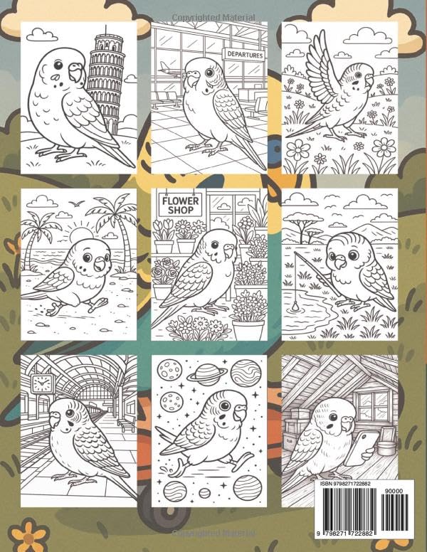 Cute Parakeet Coloring Book: Budgies, Budgerigars and Tropical Parrots, Relaxing Bird Designs for Stress Relief, Adults and Teens, Large Print, Cute ... Creativity Skills Improvement and Mind Focus Majosta