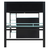 Full Size Gaming Loft Bunk Convertible Bed, Bedroom Furniture Esports Style Bed with Height-Adjustable Desk, RGB Light Strip and USB Port, Wood Gaming Bed Frame with Open Wardrobe and Shelves (Blue) YSWH