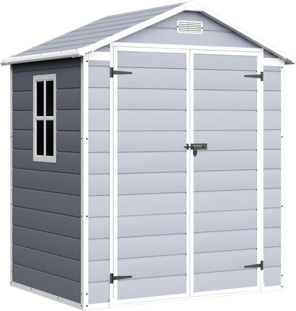 Devoko Outdoor Storage Shed, 6x4 FT Plastic Resin Shed with Floor, Garden Tool Sheds with Lockable Door for Patio Backyard Lawn Pool