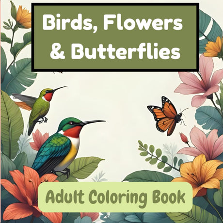 Birds, Flowers & Butterflies: Adult Coloring Book Majosta