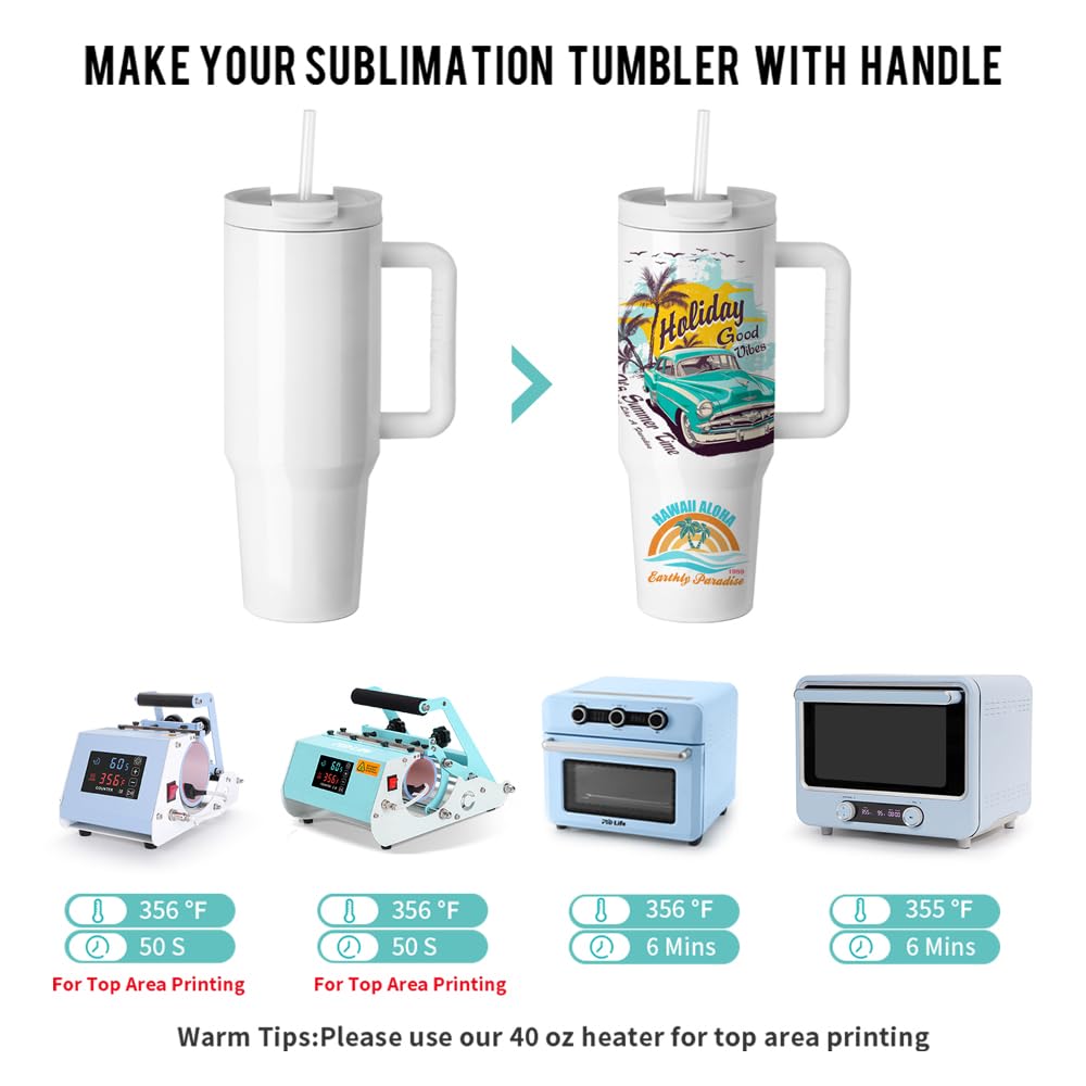 PYD Life 2 Pack 40 OZ Sublimation Tumblers with Handle White Blanks Stainless Steel Cups Mugs with Lid and Plastic Straw for Sublimation Oven Tumbler Heat Press Printing